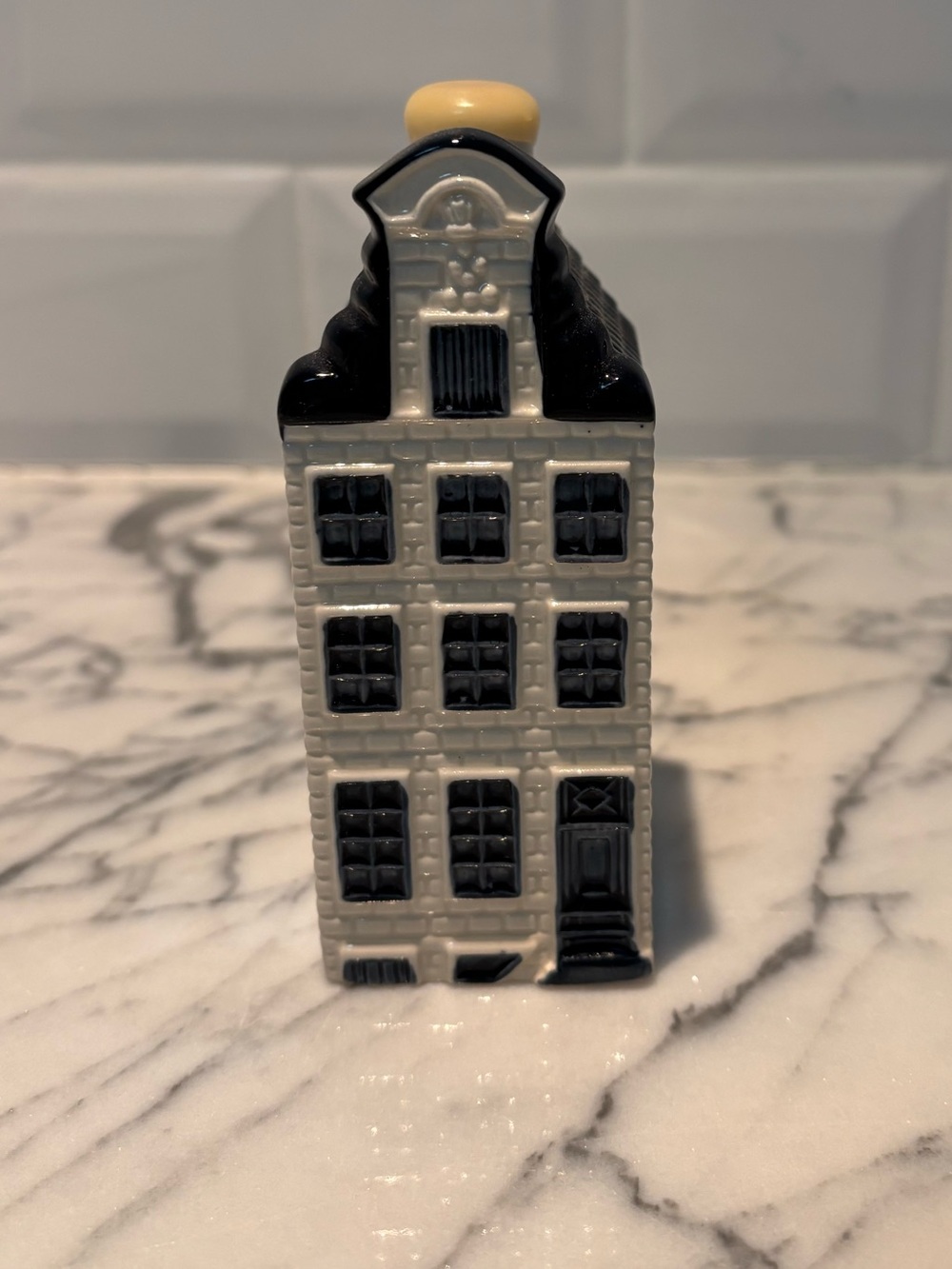 Ceramic Dutch Canal House Figurine - Black & Cream dated 2014